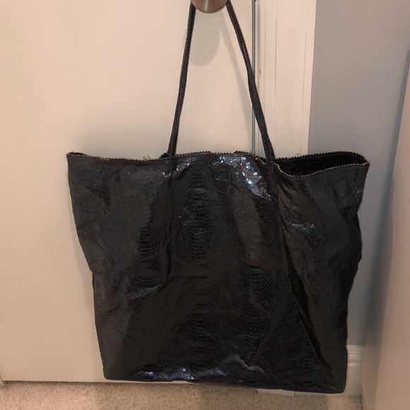 Carlos Falchi Handbags - Snake pleather navy/gray tote by Carlos falchi